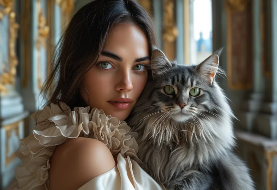 แมวทิฟฟานี่โพสท่าสง่างามท่ามกลางความหรูหราของพระราชวังแวร์ซาย ความสมบูรณ์แบบที่สะกดทุกสายตา