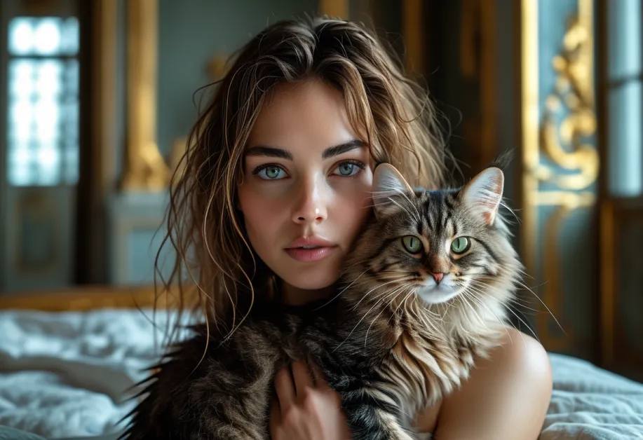 แมวทิฟฟานี่ในพระราชวังแวร์ซายกับฉากหลังที่ประณีต ความสมบูรณ์แบบของความงาม