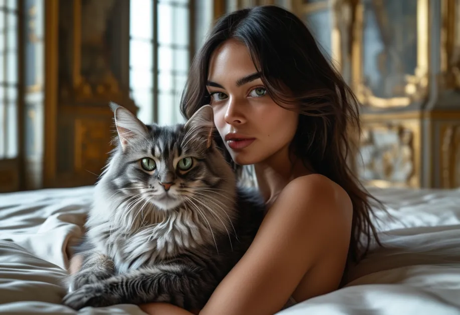 แมวทิฟฟานี่ผ่อนคลายบนพื้นหินอ่อนในพระราชวังแวร์ซาย ความงามที่น่าหลงใหล