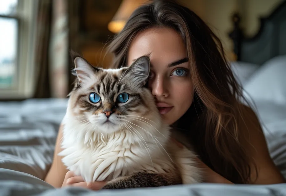 แมวแร็กดอลล์นอนพักผ่อนด้วยท่าทางสงบ พร้อมฉากหลังบิ๊กเบนที่ให้ความรู้สึกคลาสสิกและอบอุ่น