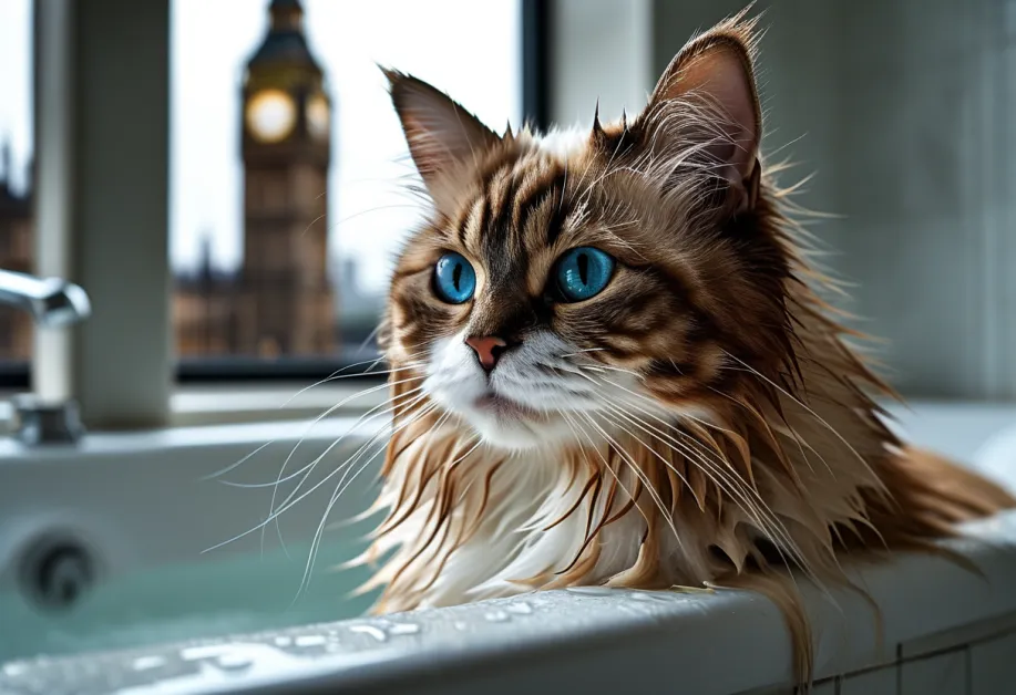 ภาพแร็กดอลล์กำลังสำรวจโลกกว้าง ท่ามกลางความงามของบิ๊กเบนในบรรยากาศที่แสนเงียบสงบ