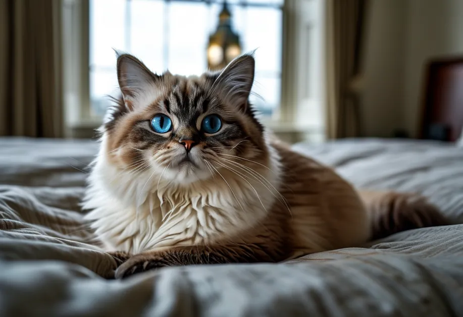 แมวแร็กดอลล์โพสท่าสบาย ๆ พร้อมวิวสัญลักษณ์บิ๊กเบน เพิ่มเสน่ห์ให้ภาพถ่ายที่น่าจดจำ