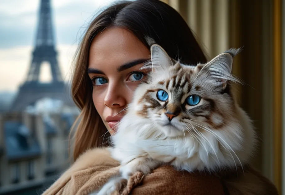แมวแร็กดอลล์ในปารีส - ภาพชวนฝันของแมวแร็กดอลล์ที่ดื่มด่ํากับบรรยากาศอันน่าหลงใหลรอบ ๆ หอไอเฟล