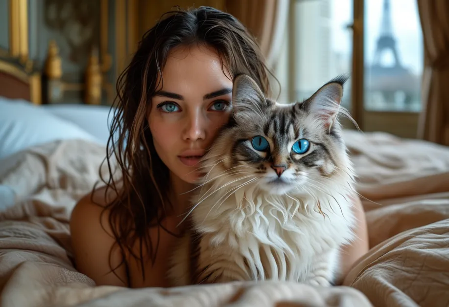 แมวแร็กดอลล์ที่อยากรู้อยากเห็นสํารวจหอไอเฟล - แมวแร็กดอลล์ที่อยากรู้อยากเห็นจ้องมองหอไอเฟลจับจิตวิญญาณแห่งการผจญภัยของมัน