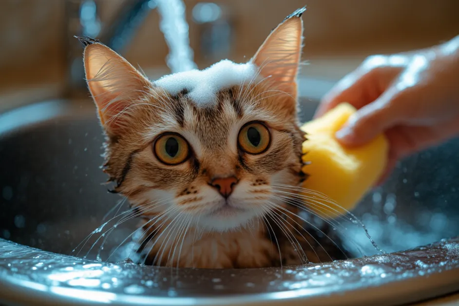 แมวกำลังกระโดดอย่างมีพลัง แสดงความสนุกสนานและความแข็งแรง