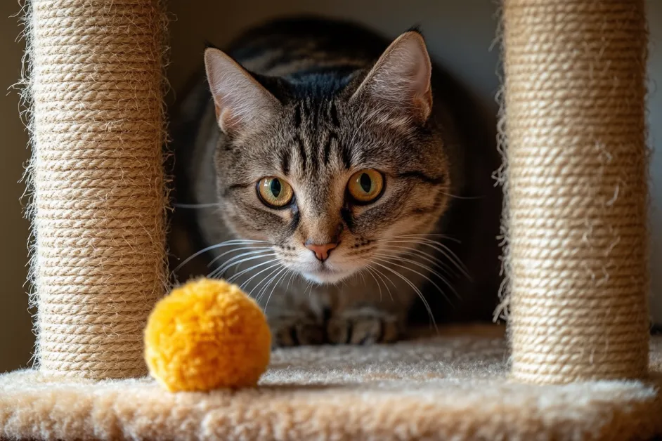 แมวกำลังดมใบไม้ในบ้าน สื่อถึงความสนใจในธรรมชาติ