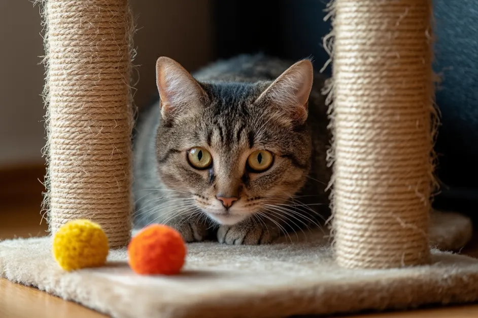 แมวพักผ่อนหลังจากการเล่นอย่างสนุกสนาน เติมเต็มความสมดุลในชีวิตประจำวันของแมว