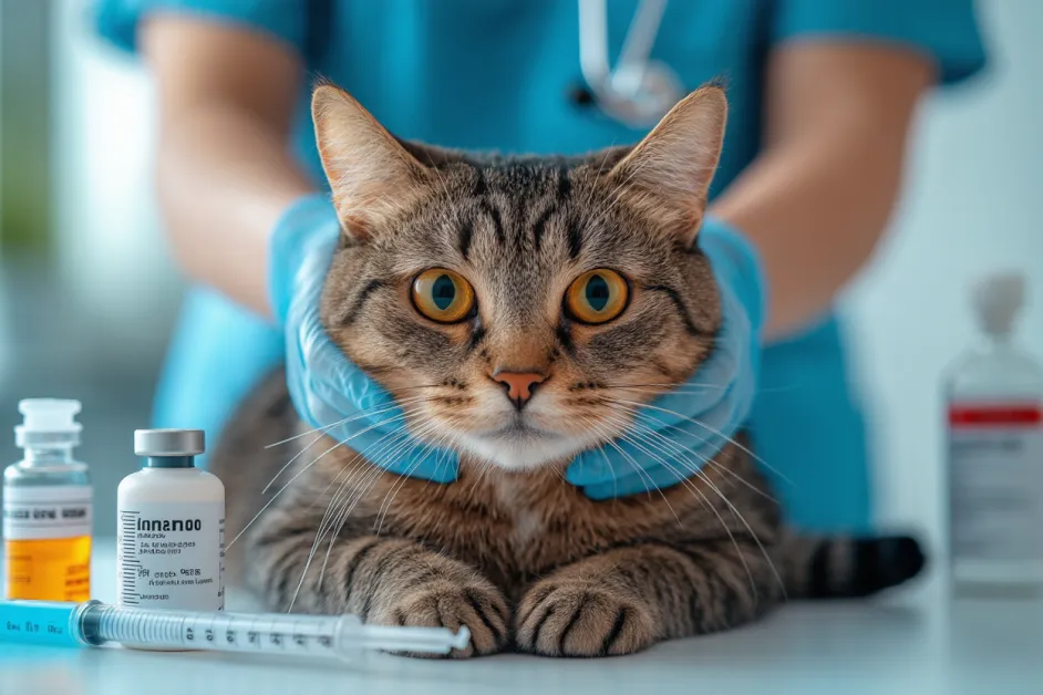 แมวกำลังหลับสนิทในเตียงที่อบอุ่น สร้างพื้นที่ที่สมบูรณ์แบบสำหรับการพักผ่อน