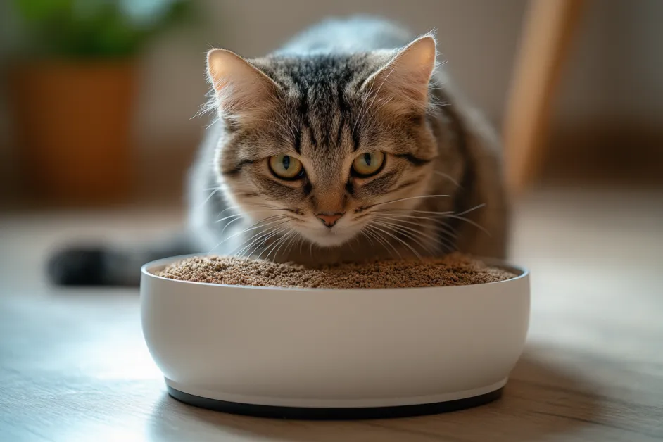 แมวกำลังเล่นเชือกอย่างตั้งใจ แสดงถึงการกระตุ้นสติปัญญาและการเสริมสร้างกิจกรรมที่ดี