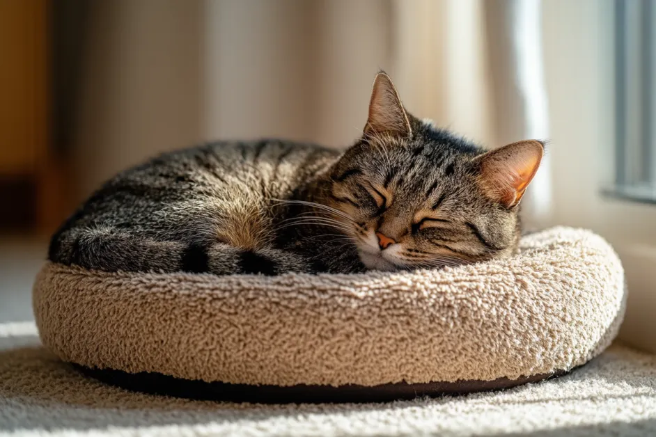 แมวเล่นสนุกบนพรมในห้องนั่งเล่น แสดงถึงการดูแลที่อบอุ่น