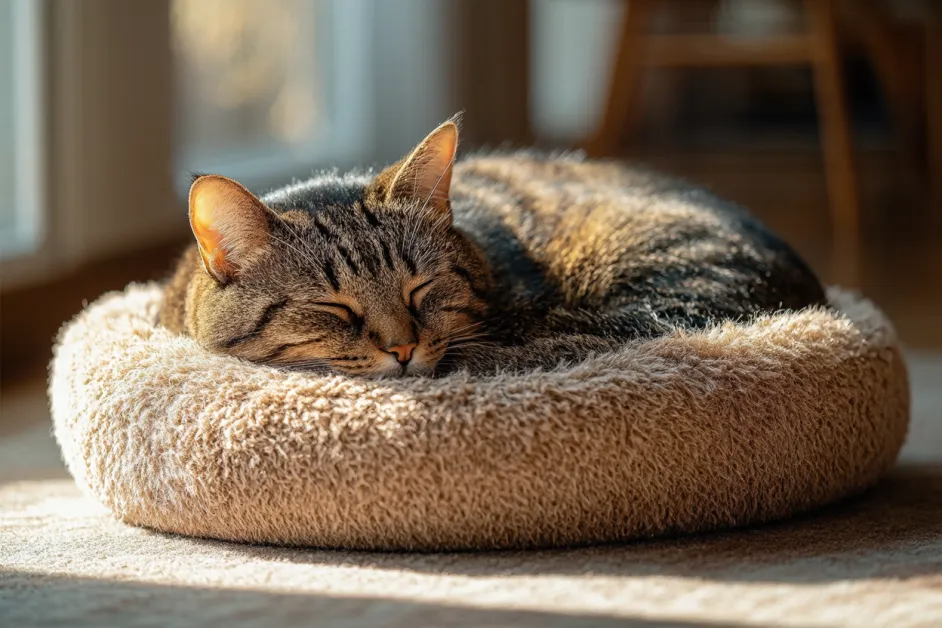 แมวอยู่ข้างหน้าต่างอย่างสงบ สื่อถึงบรรยากาศที่ผ่อนคลายและสภาพแวดล้อมที่ปลอดภัย