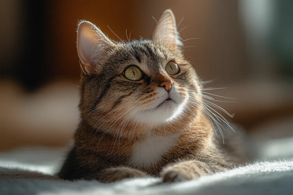 แมวเล่นสนุกบนพรมในห้องนั่งเล่น แสดงถึงการดูแลและกิจวัตรประจำวันที่มีความสุข