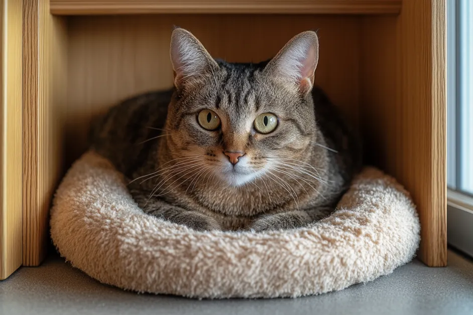 แมวที่มีความสุขในวันรับเลี้ยง แสดงถึงความสัมพันธ์ที่เริ่มต้นอย่างอบอุ่นและเต็มไปด้วยความรัก