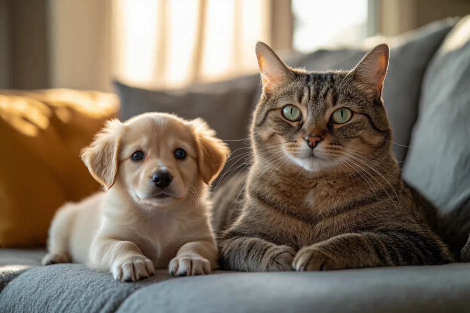 แมว Scottish Fold กับหูที่พับลงอย่างน่ารัก นั่งบนเก้าอี้ด้วยอารมณ์สงบและเป็นมิตร