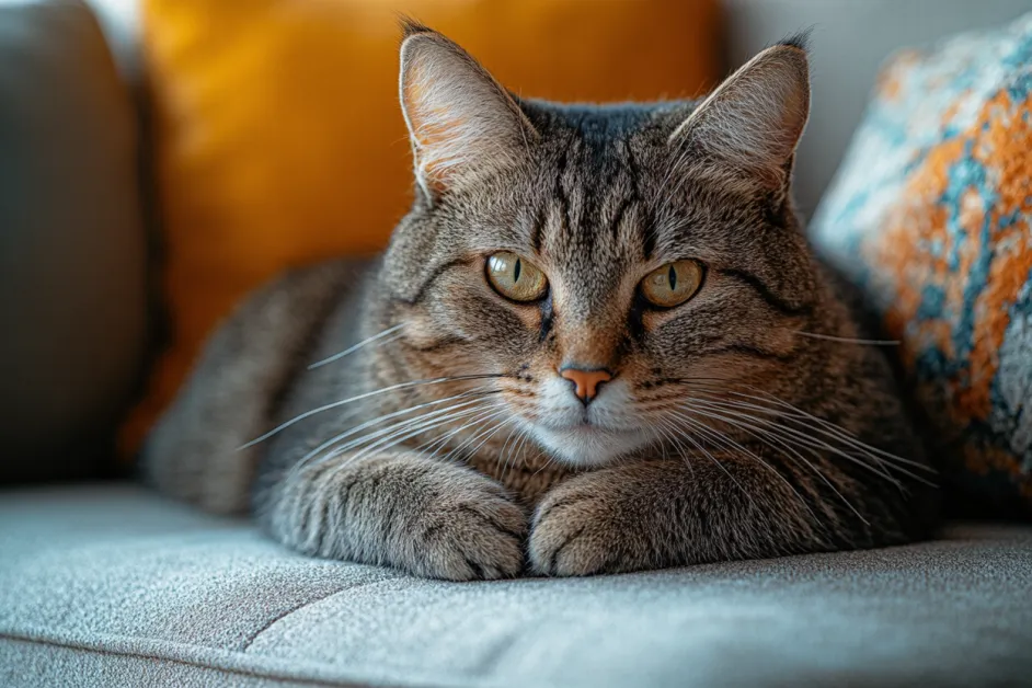 แมว British Shorthair ขนสั้นหนานุ่ม มีนิสัยเป็นมิตรและรักสงบ กำลังนั่งในมุมโปรดของบ้าน