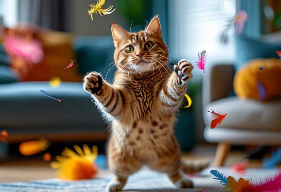 แมวสุขภาพดีอยู่ในห้องที่มีแสงแดดอ่อนส่องผ่าน - การจัดพื้นที่ที่อบอุ่นและมีแสงธรรมชาติช่วยส่งเสริมสุขภาพจิตและร่างกายของแมว