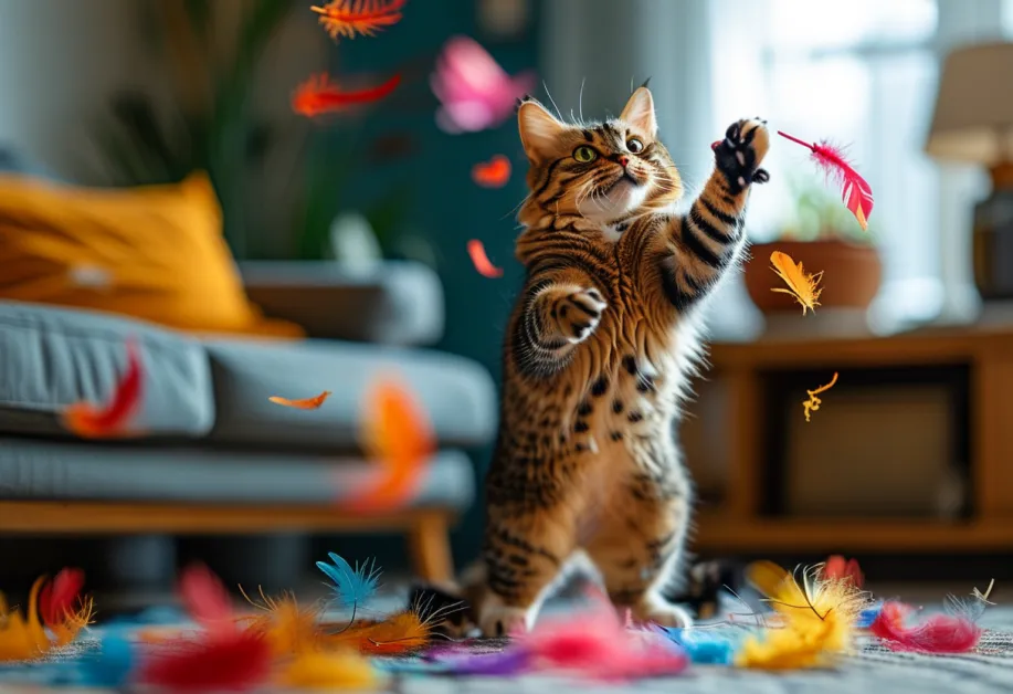 แมวสุขภาพดีในบ้านที่อบอุ่น - แมวพักผ่อนในบ้านที่มีอุณหภูมิพอเหมาะ สะท้อนถึงการดูแลแมวในสภาพอากาศเย็น