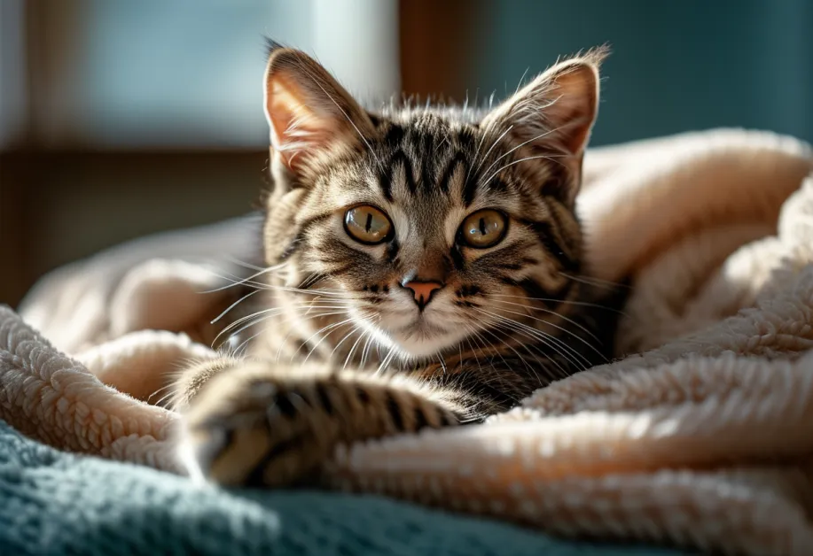 ภาพแมวกำลังเล่นของเล่นเพื่อส่งเสริมสุขภาพจิต - แมวกำลังเพลิดเพลินกับการเล่นของเล่นที่ช่วยเสริมพัฒนาการทางจิตใจและร่างกาย เป็นการสื่อถึงความสำคัญของการเล่นในชีวิตแมว