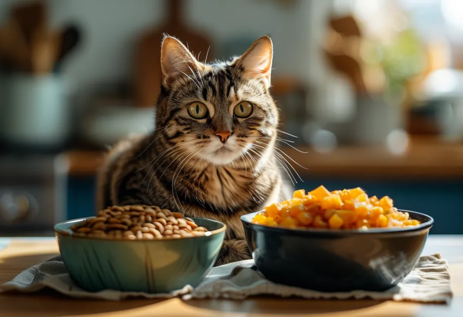 ภาพแมวสุขภาพดีบนที่นอนนุ่มสบาย - แมวพักผ่อนบนที่นอนที่สะอาดและสะดวกสบาย แสดงถึงการดูแลที่ดีและความสุขในบ้าน