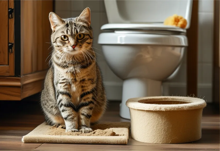 แมวขนสั้นกำลังพักผ่อนอย่างสบายในพื้นที่ที่เงียบสงบ - สื่อถึงการดูแลและความใส่ใจในสุขภาพของแมว