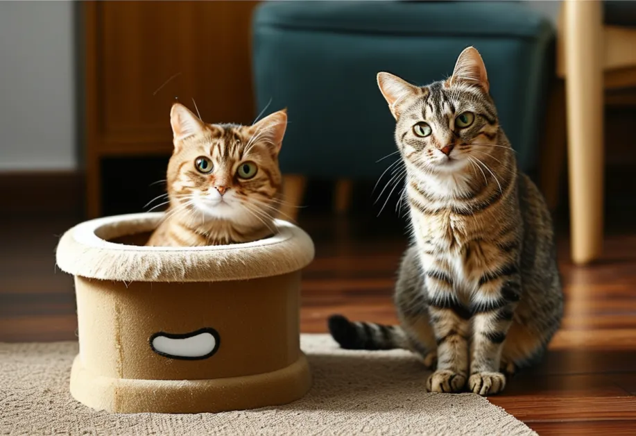 แมวขนฟูสีสวยกำลังนั่งเล่นในห้องที่มีแสงธรรมชาติส่องถึง - บ่งบอกถึงสุขภาพดีและความสงบสุขในบ้าน