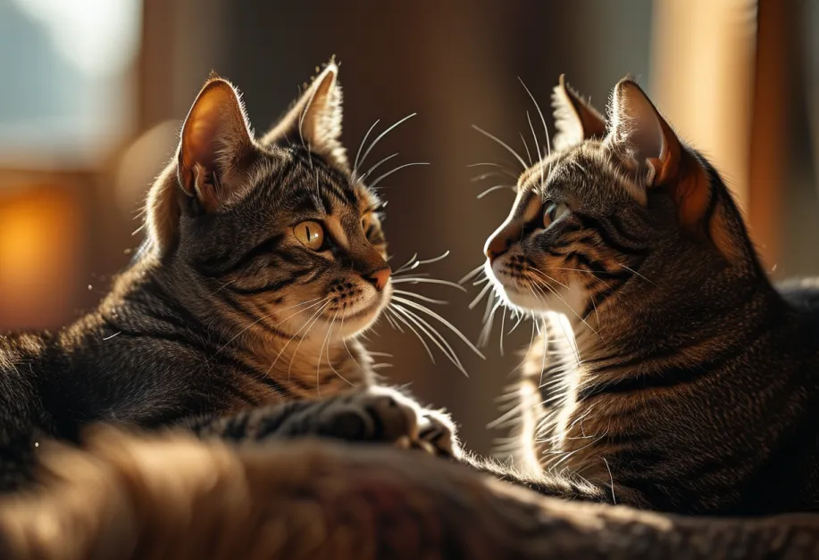 แมวเล่นอย่างมีความสุขในบ้านที่อุ่นสบาย - ภาพแมวที่กำลังเล่นในบ้าน สื่อถึงความใส่ใจในการดูแลเพื่อความสุขและสุขภาพในฤดูหนาว