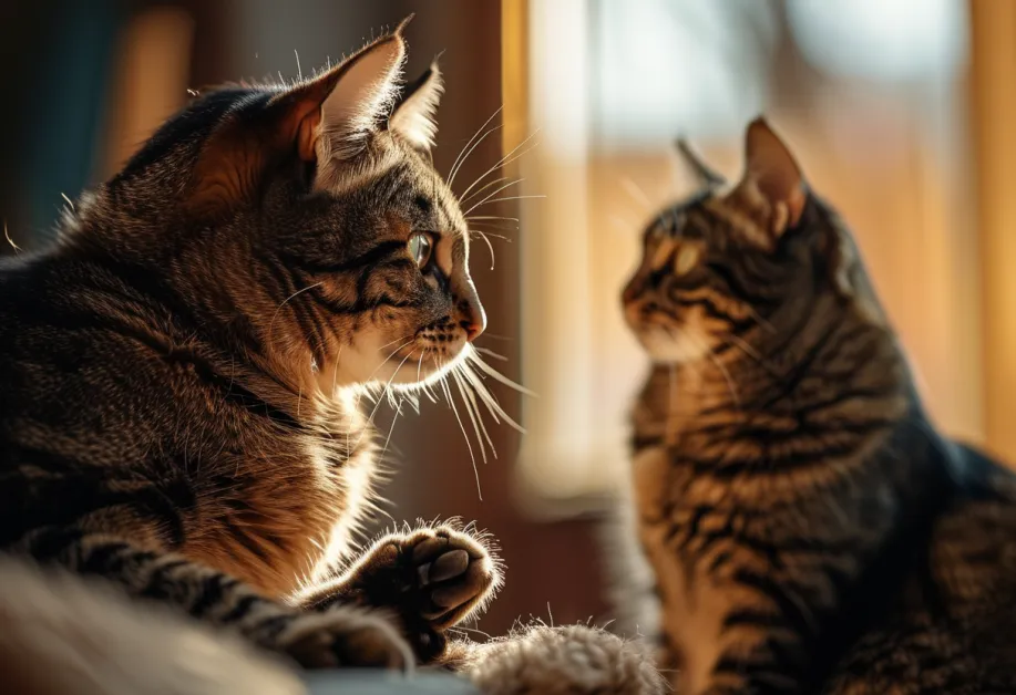 แมวกำลังสนุกสนานในพื้นที่เล่นของมัน - แมวแสดงพฤติกรรมที่กระฉับกระเฉงและสนุกสนานในพื้นที่ที่ปลอดภัย