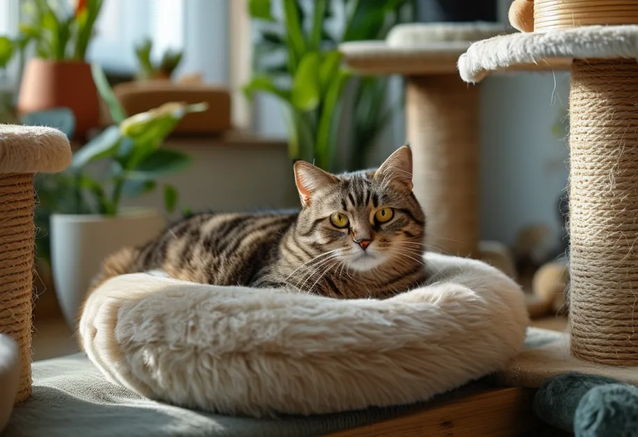 แมวนอนหลับสบายบนผ้าห่มนุ่มในมุมโปรด - ภาพที่สื่อถึงสุขภาพดีและความอบอุ่นจากการดูแลที่ใส่ใจ