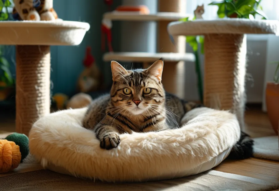 แมวกำลังเดินสำรวจในสวนกลางแจ้งขนาดเล็ก สื่อถึงการสร้างพื้นที่ปลอดภัยสำหรับแมวในธรรมชาติ เหมาะสำหรับบทความเกี่ยวกับกิจกรรมกลางแจ้งสำหรับสัตว์เลี้ยง