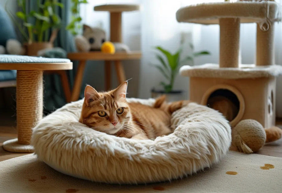 ภาพแมวที่กำลังปีนต้นไม้แมวอย่างสนุกสนาน - การปีนต้นไม้ช่วยเสริมสร้างกล้ามเนื้อและสุขภาพจิตในแมว