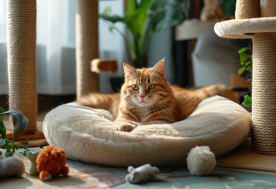 ภาพแมวสูงวัยกำลังสนุกกับการเล่นของเล่นไม้เล็กๆ - แสดงถึงการให้ความสำคัญกับกิจกรรมที่กระตุ้นจิตใจและร่างกายในแมวแก่