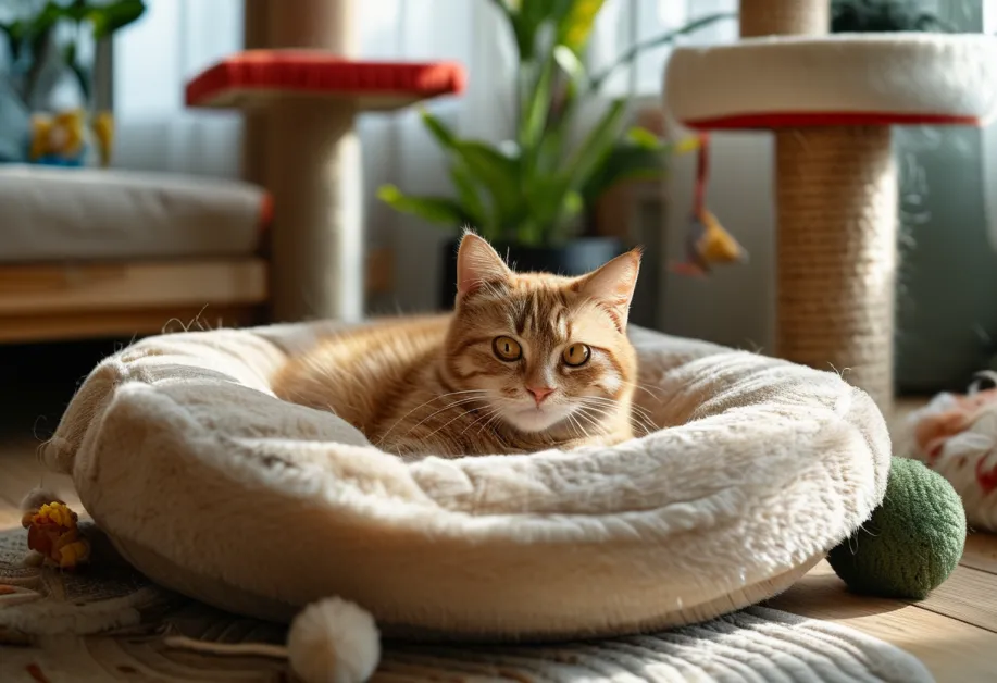 แมวสูงอายุนอนสงบในพื้นที่ที่เงียบสงบและปลอดภัย - การจัดพื้นที่พักผ่อนที่เหมาะสมช่วยเพิ่มคุณภาพชีวิตให้กับแมววัยชรา