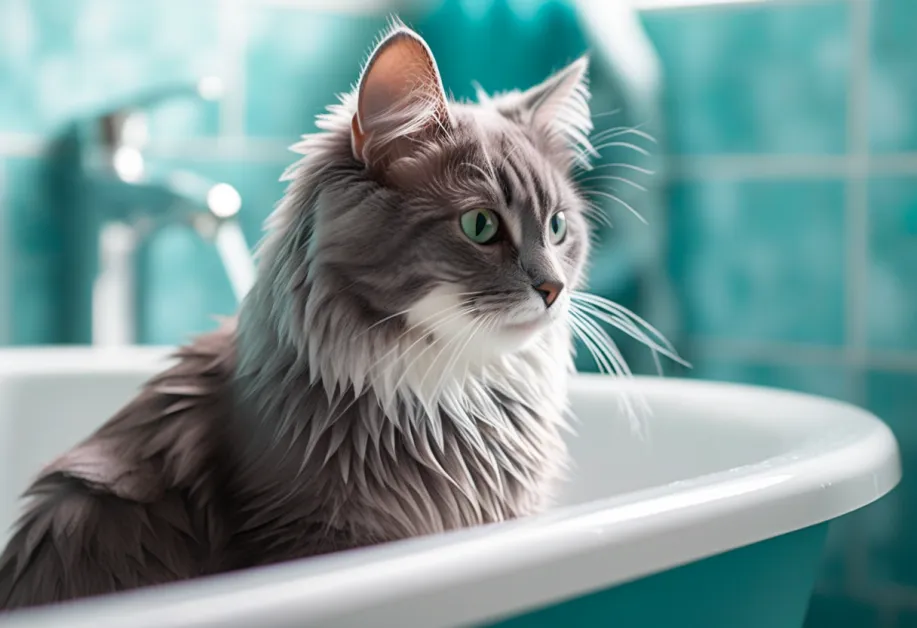 ภาพการลูบฟองสบู่บนตัวแมว - เคล็ดลับอาบน้ำแมวเพื่อให้แมวรู้สึกสบายและปลอดภัยในทุกขั้นตอน