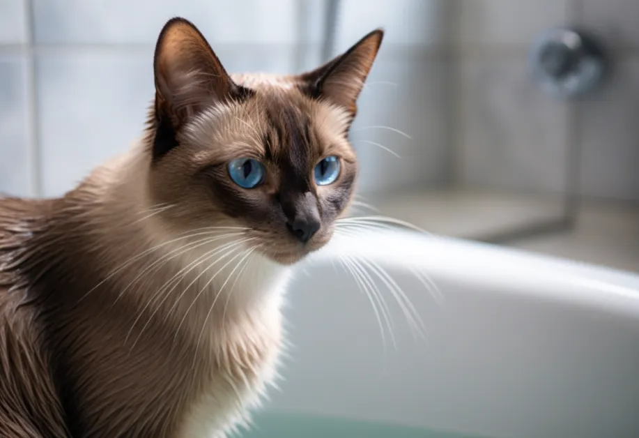 ภาพแมวในบรรยากาศผ่อนคลายหลังอาบน้ำ - สร้างความรู้สึกอบอุ่นและปลอดภัยให้แมวของคุณหลังการอาบน้ำที่ดูแลอย่างดี