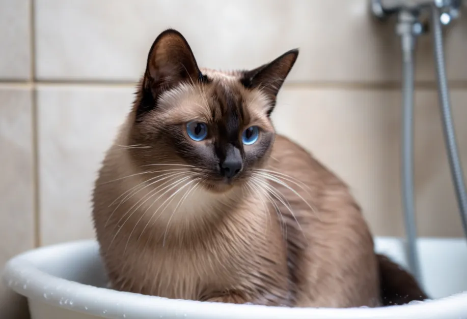 ภาพแสดงการใช้อุปกรณ์ทำความสะอาดหูแมวแบบอ่อนโยน ช่วยลดสิ่งสกปรกและดูแลสุขภาพหูของแมว