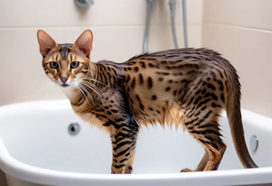 แมวเบอร์แมนกับการอาบน้ำ - ภาพแสดงแมวเบอร์แมนขนยาวนุ่มขณะกำลังอาบน้ำ ช่วยลดความระคายเคืองและทำให้ผิวสะอาดสุขภาพดี เหมาะสำหรับการดูแลแมวผิวบอบบาง