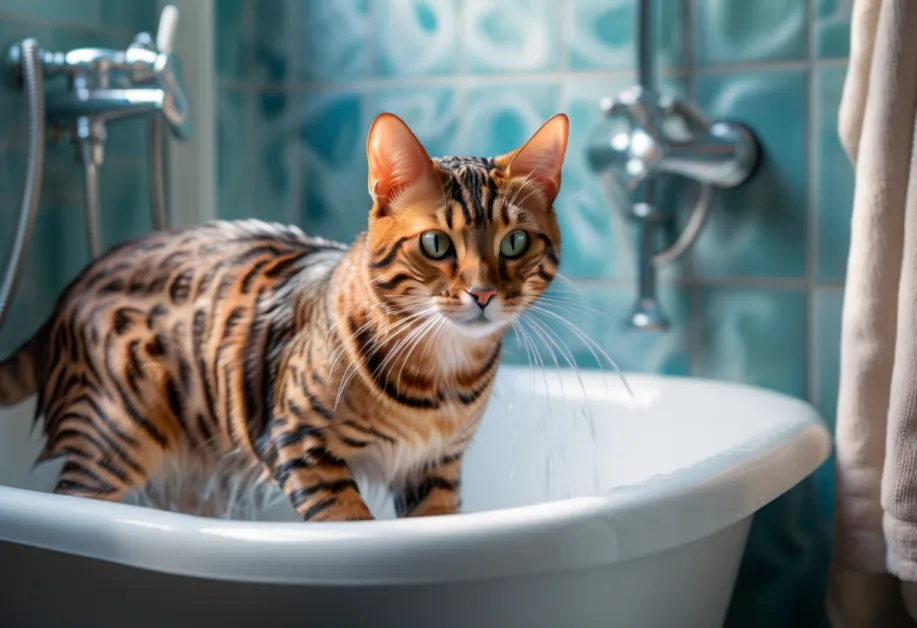 แมวกำลังแห้งตัวด้วยผ้าขนหนูเนื้อนุ่ม ดูแลผิวและขนให้นุ่มลื่นและสุขภาพดีในทุกขั้นตอนของการอาบน้ำ