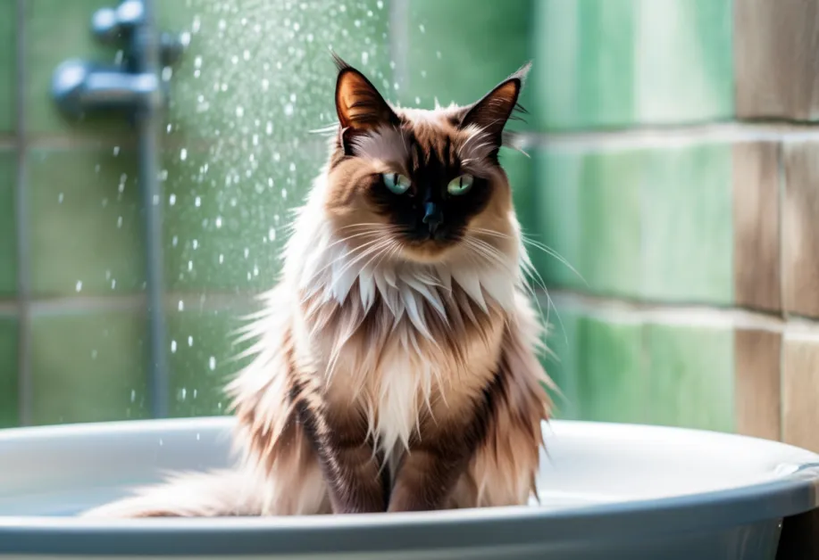 แมวในกล่องทรายที่สะอาด - แสดงถึงความสำคัญของการดูแลกล่องทรายและสุขอนามัยของแมว เพื่อลดกลิ่นและรักษาสุขภาพที่ดี