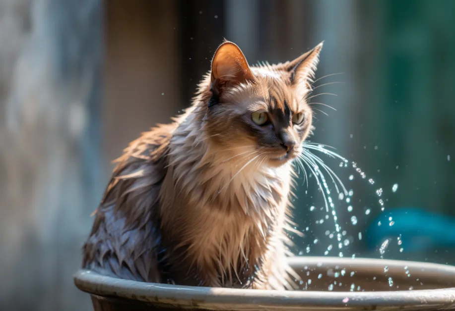 แมวกำลังนอนเล่นกับเจ้าของ แสดงความสัมพันธ์ใกล้ชิดและการดูแลสุขภาพผิวหนังที่ดี