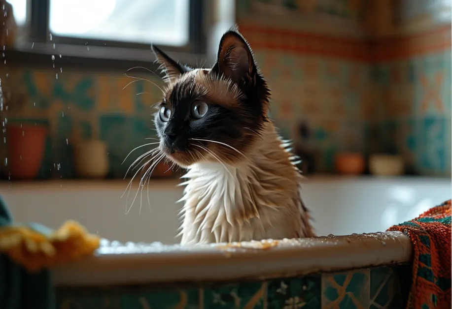 การใช้ผลิตภัณฑ์ดูแลผิวหนังแมวที่อ่อนโยนระหว่างการอาบน้ำ ช่วยบำรุงขนและผิวหนังให้สุขภาพดี