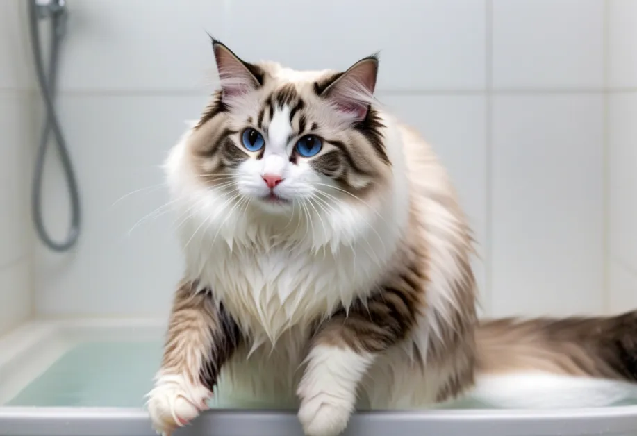 ภาพแมวขนสั้นกำลังเกลี้ยกล่อมตัวเอง สื่อถึงความสำคัญของการตรวจสอบสัญญาณผิวหนังแห้งหรือคัน