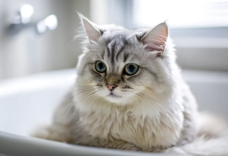 แมวตัวสีขาวกำลังนอนในมุมโปรดของบ้าน เน้นสุขภาพผิวหนังและการดูแลที่ช่วยป้องกันปัญหาผิวหนัง