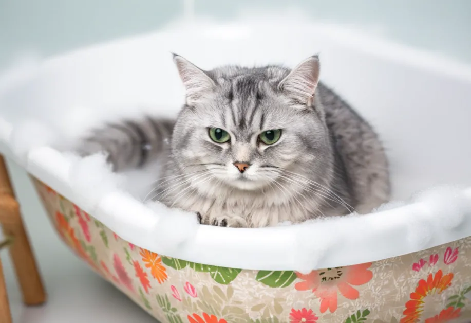 ภาพการแปรงขนแมวที่ใช้ผลิตภัณฑ์ดูแลเฉพาะทาง - วิธีดูแลขนแมวด้วยอุปกรณ์ที่เหมาะสำหรับแมวผิวบอบบาง เพื่อให้ขนนุ่มลื่นและสุขภาพดี