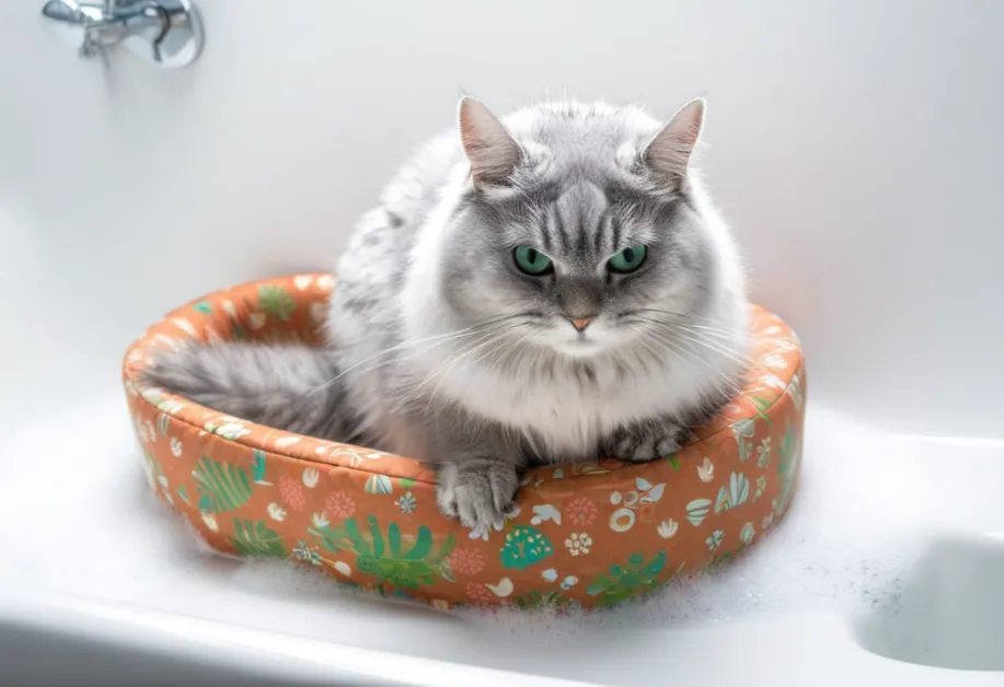 ภาพแมวนอนพักผ่อนพร้อมแสดงสุขภาพผิวหนังที่ดี บ่งบอกถึงการดูแลและตรวจสอบผิวหนังแมวอย่างสม่ำเสมอ