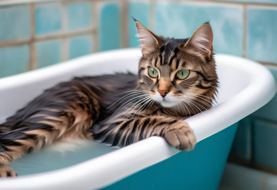 ภาพแมวขนสวยสุขภาพดีบนเบาะที่นุ่มสบาย - สภาพแวดล้อมที่เหมาะสมสำหรับการดูแลขนแมว ช่วยให้แมวรู้สึกผ่อนคลายและขนสุขภาพดี