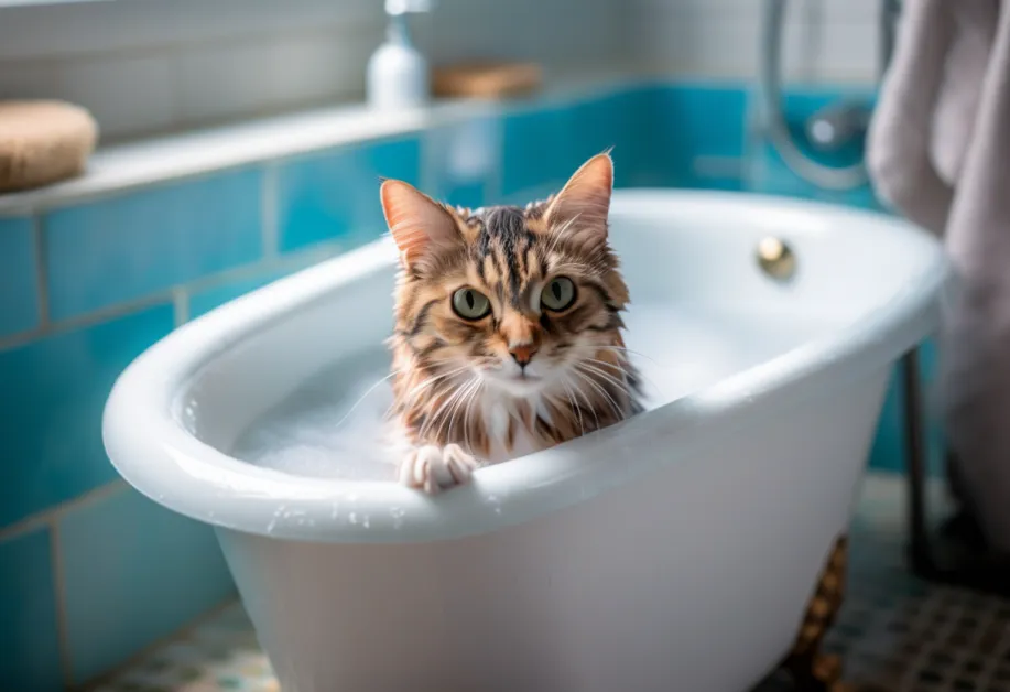 ภาพลูกแมวกำลังเล่นหลังจากการตัดเล็บเรียบร้อย - การตัดเล็บช่วยให้ลูกแมวมีความปลอดภัยและลดโอกาสเกิดอุบัติเหตุในบ้าน ทำให้การเล่นสนุกและไร้กังวลเรื่องการบาดเจ็บ