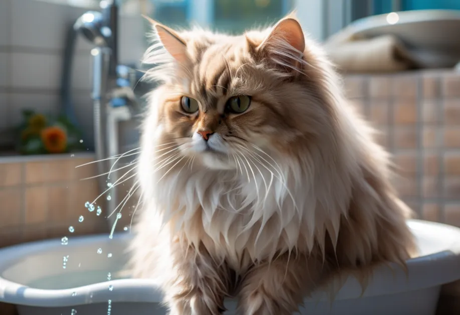 ภาพแมวขนเงางามหลังการอาบน้ำ - แชมพูที่ช่วยบำรุงขนและผิวอย่างล้ำลึก พร้อมกลิ่นหอมสดชื่นที่ปลอดภัยสำหรับสัตว์เลี้ยง