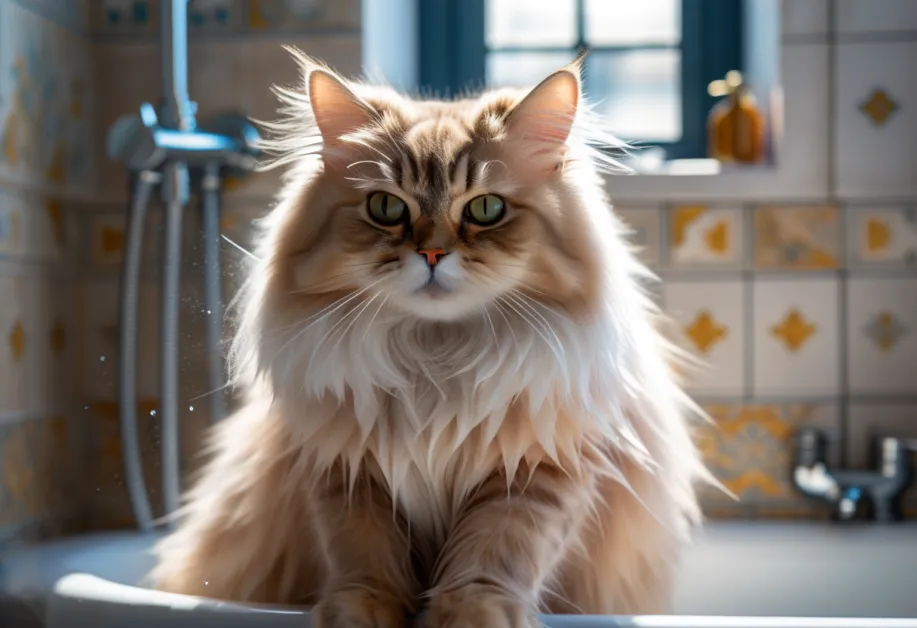 แมวเล่นกับฟองสบู่ขณะอาบน้ำ เสริมสร้างความสุขในระหว่างการอาบน้ำ