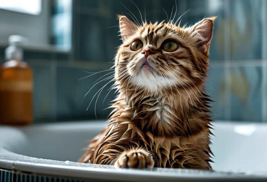 ภาพแมวเลียตัวเองเพื่อทำความสะอาดผิวหนังและขน - เน้นความสำคัญของการทำความสะอาดผิวหนังแมว พร้อมเคล็ดลับป้องกันอาการระคายเคืองและโรคผิวหนังที่แมวอาจเผชิญ