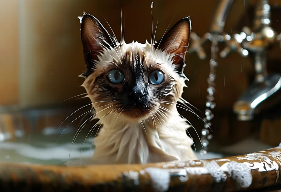 แมวขนฟูสุขภาพดีหลังอาบน้ำ - ขนแมวเงางามสุขภาพดีด้วยการดูแลที่ถูกต้องและใช้แชมพูสูตรพิเศษสำหรับผิวแพ้ง่าย